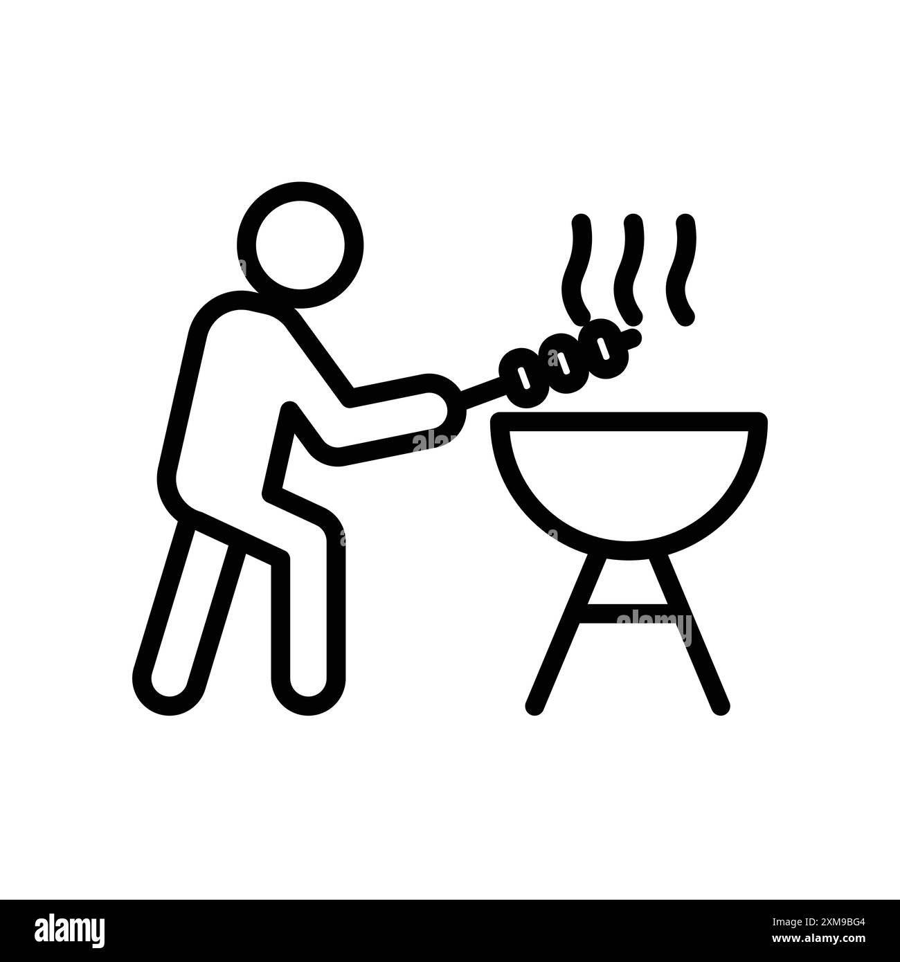 BBQ icon linear logo mark set collection in black and white for web ...