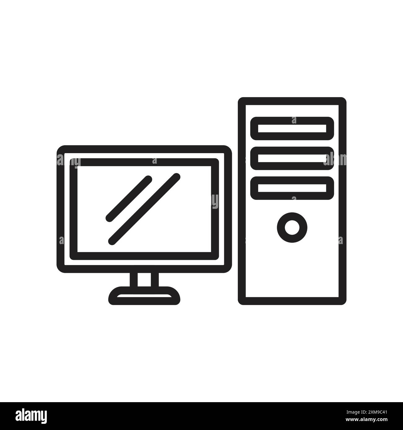 Computer Technology icon linear logo mark set collection in black and white for web Stock Vector