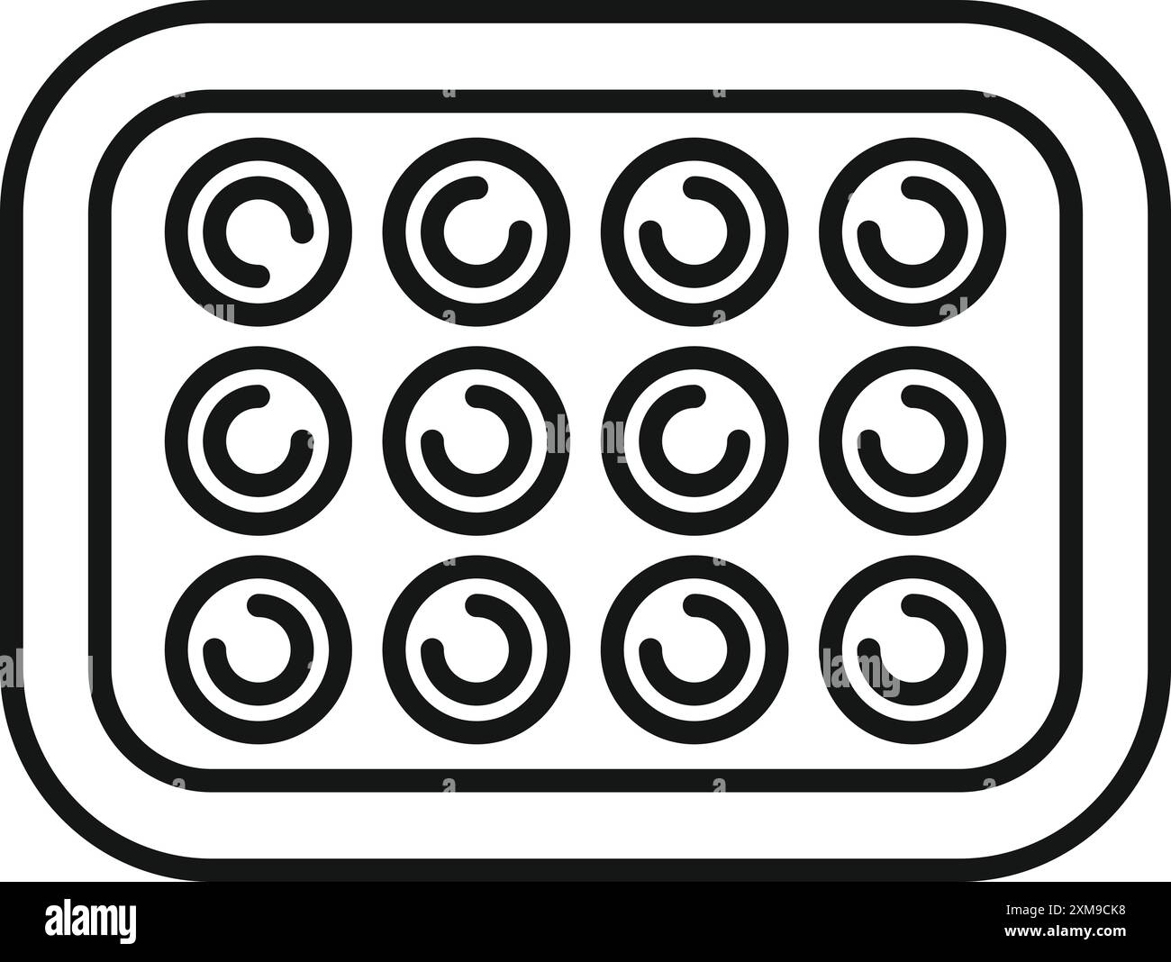 Line drawing of a led panel light fixture with multiple diodes shining Stock Vector