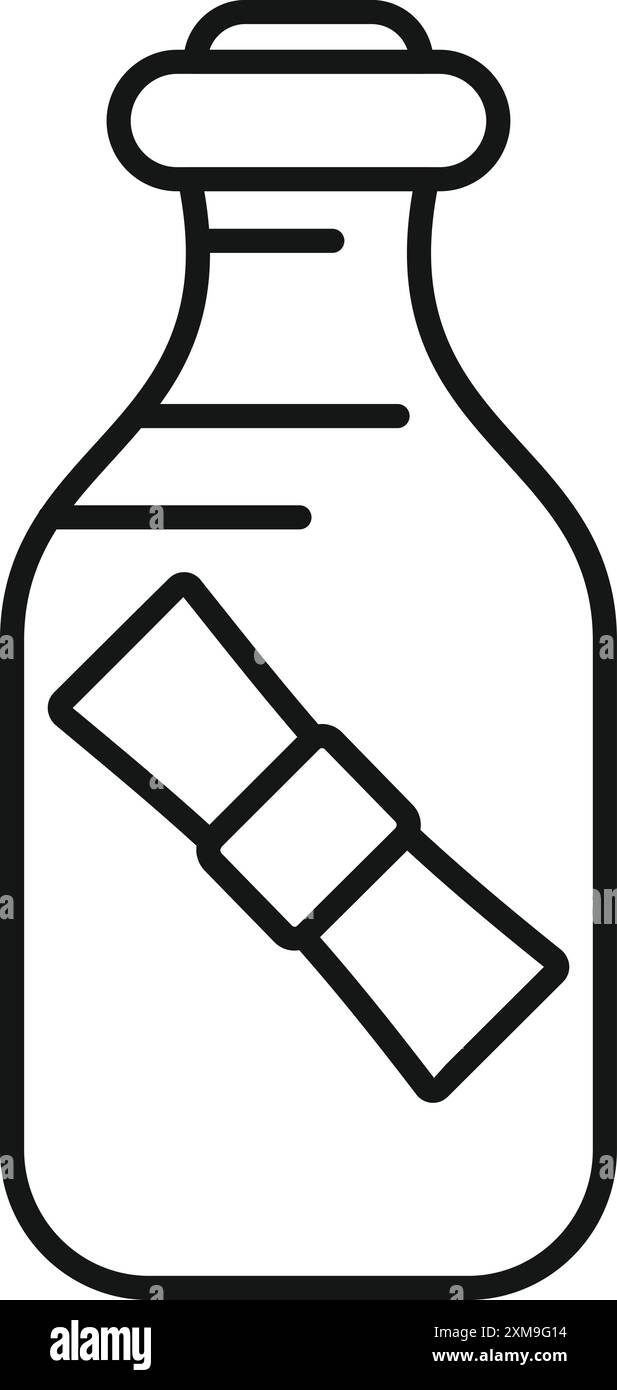 Simple line icon of a glass bottle containing a folded paper message Stock Vector