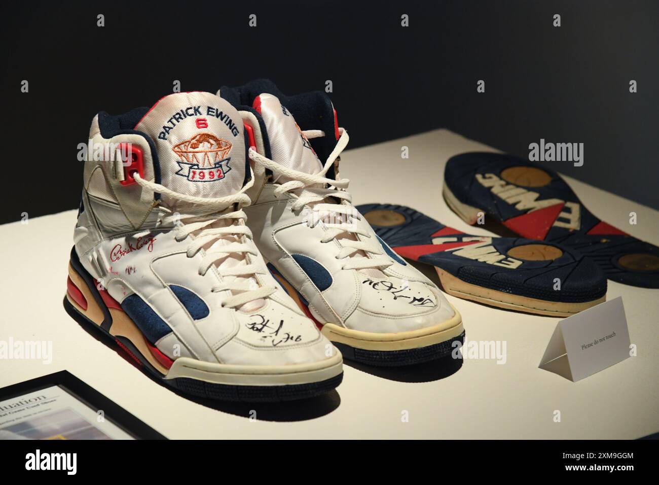 New York USA. 26th July 2024. Patrick Ewing 1992 Olympic Gold Medal Game Dream Team Game Worn and Dual Signed Sneakers est. 5 000 7 000 viewed at Sotheby s Sports Week Auctions at Sotheby s New