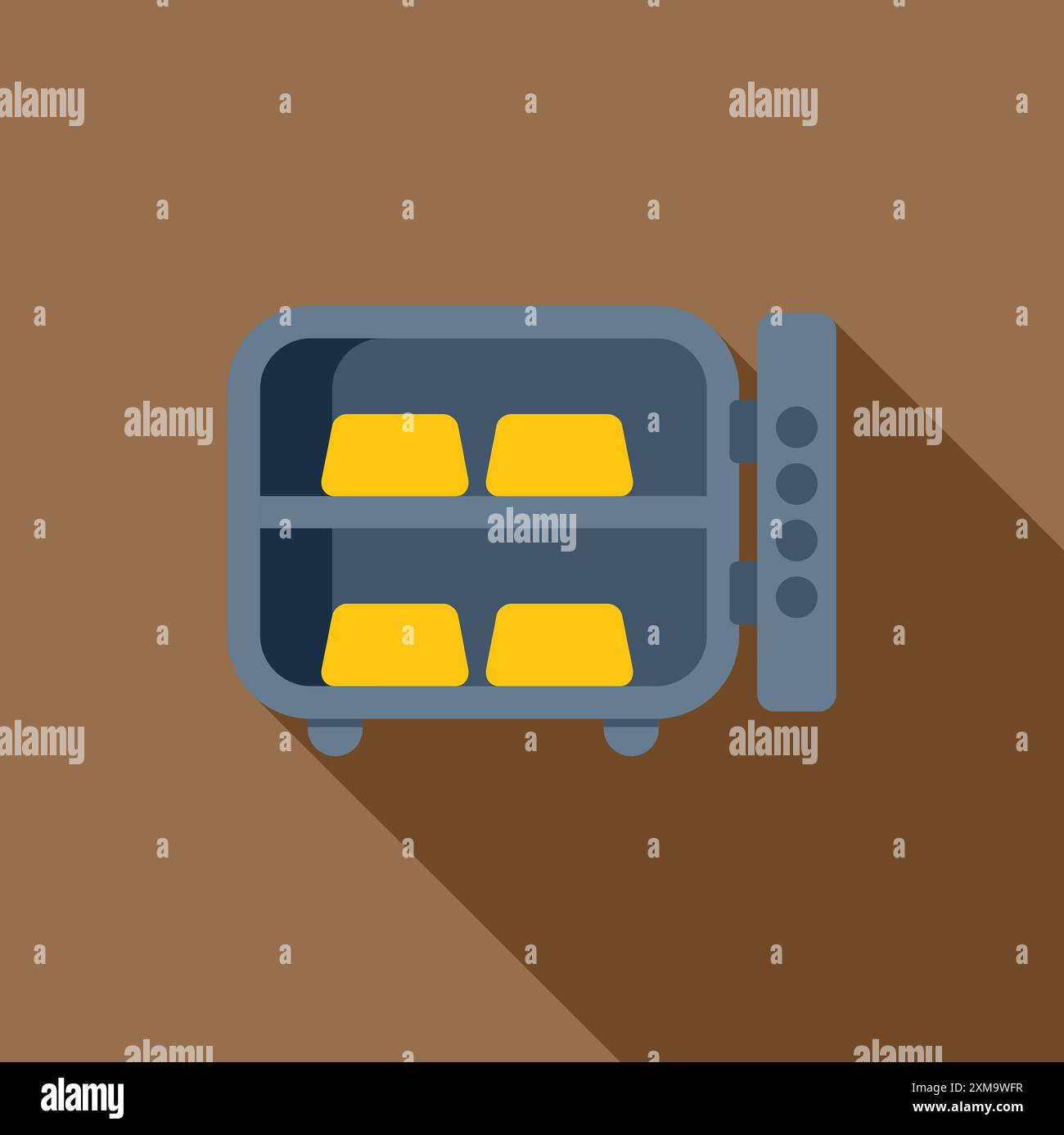 Open bank vault containing gold bars, representing security and wealth Stock Vector