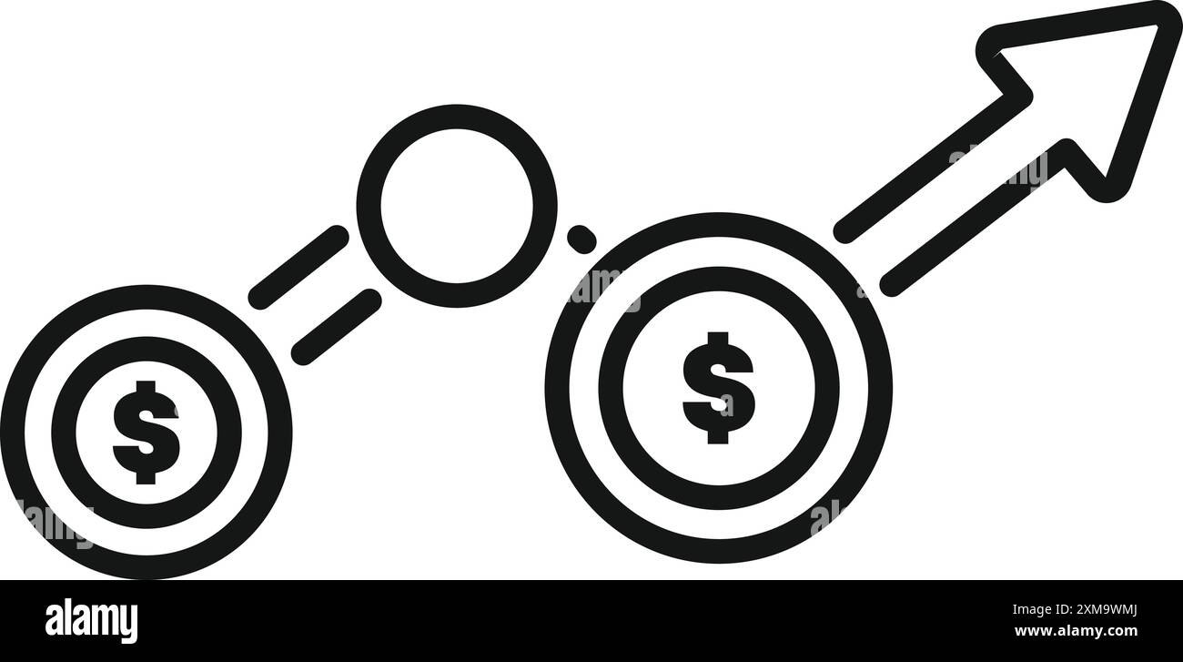 Line art icon of money transfer showing financial transaction ...