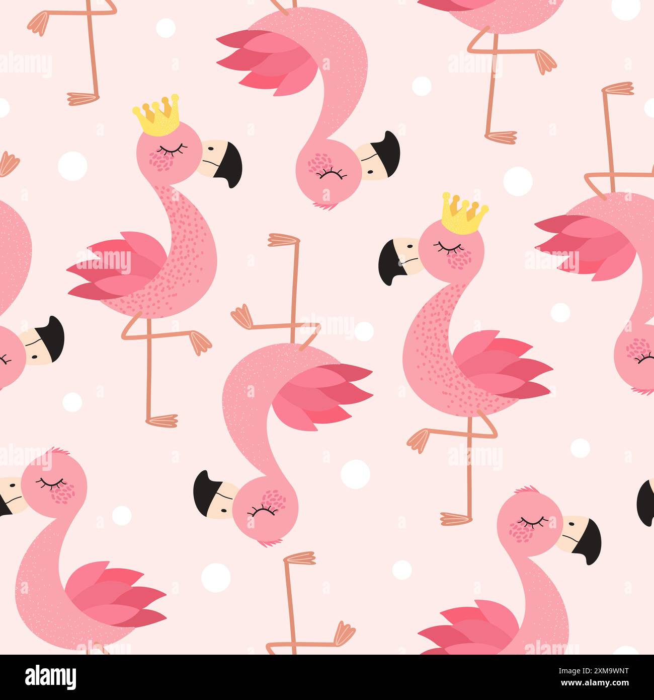 Seamless Pattern with Cute Flamingo in Crown Stock Vector Image & Art ...