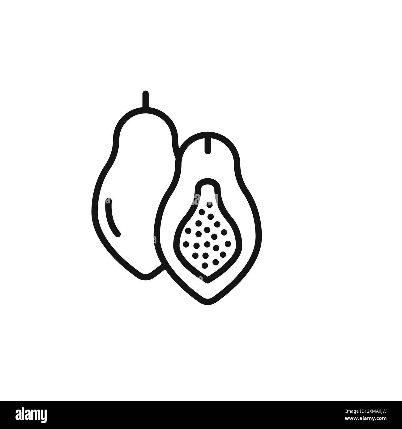 Papaya icon (2) outline collection or set in black and white outline Stock Vector