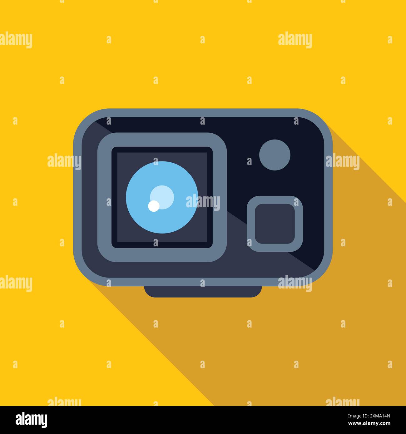 Digital action camera recording video on a bright yellow background ...