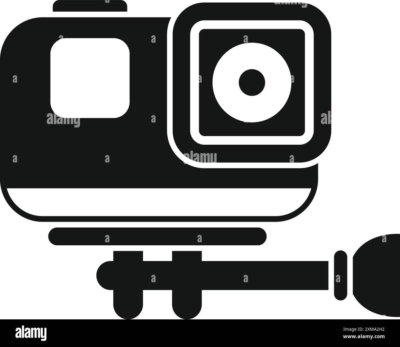 Black silhouette of an action camera recording a video, attached to a ...