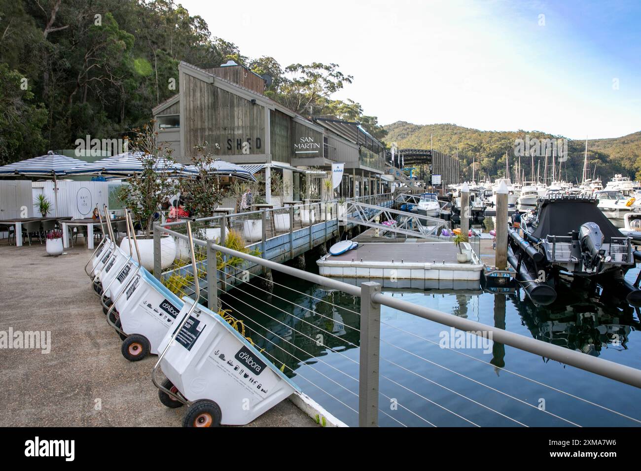 Australian boat marina, D'Albora boat marina in Akuna Bay, New South Wales,Australia Stock Photo