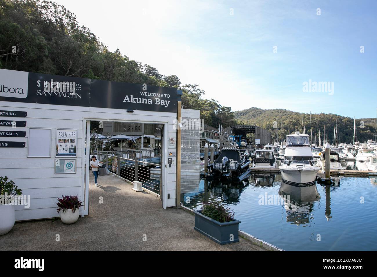Australian boat marina, D'Albora boat marina in Akuna Bay, New South Wales,Australia Stock Photo