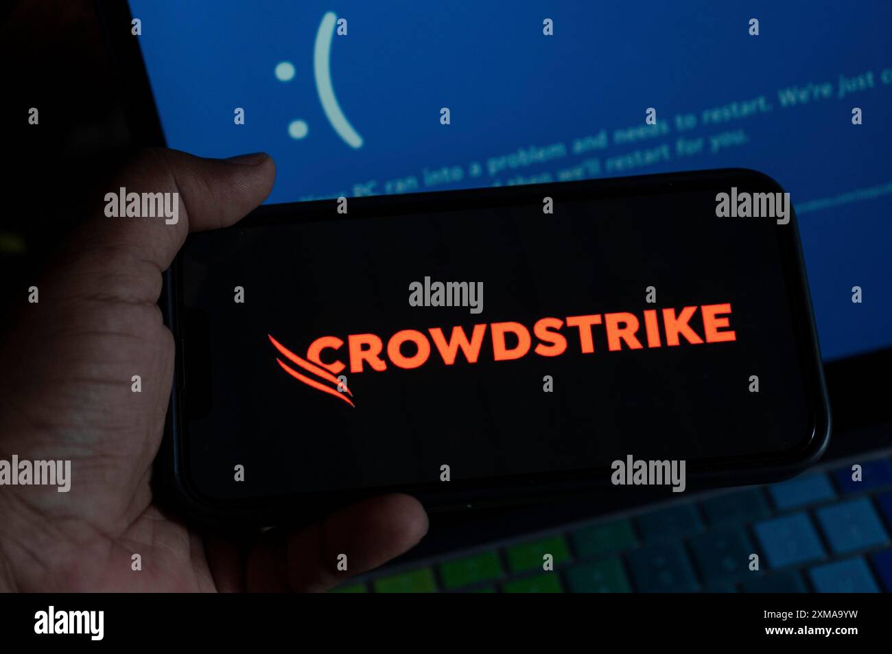 Illustration of a critical error in CrowdStrike software update caused a blue screen of death on Windows computers around, in Delhi, India. 21 July Stock Photo