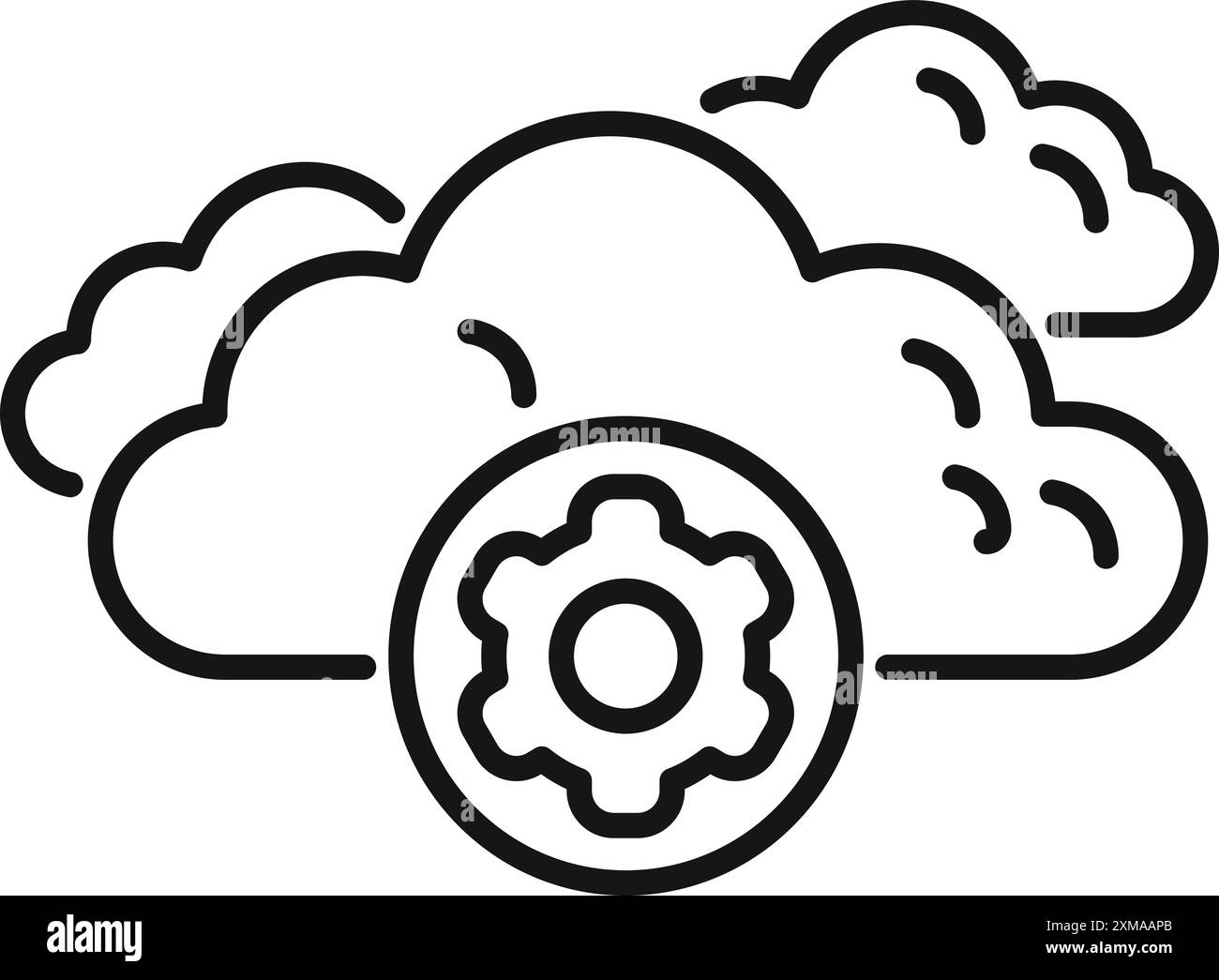 Simple line icon of a gear configuring cloud computing, representing online server management Stock Vector