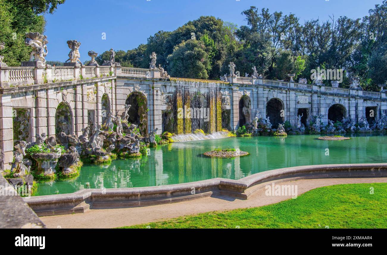 Fountain sculptures at the water basins in the garden of the royal palace Palazzo Reale, Italian Versailles, Caserta, Campania, Italy Stock Photo
