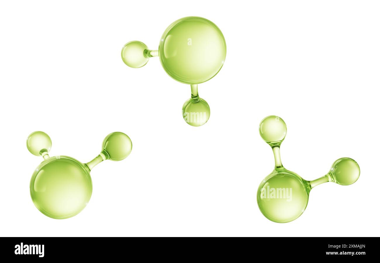 Transparent green molecules with different angles, 3d rendering. 3D ...