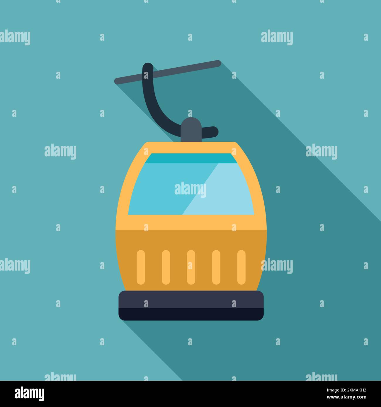 Yellow cable car hanging on ropeway taking tourists up mountain Stock ...