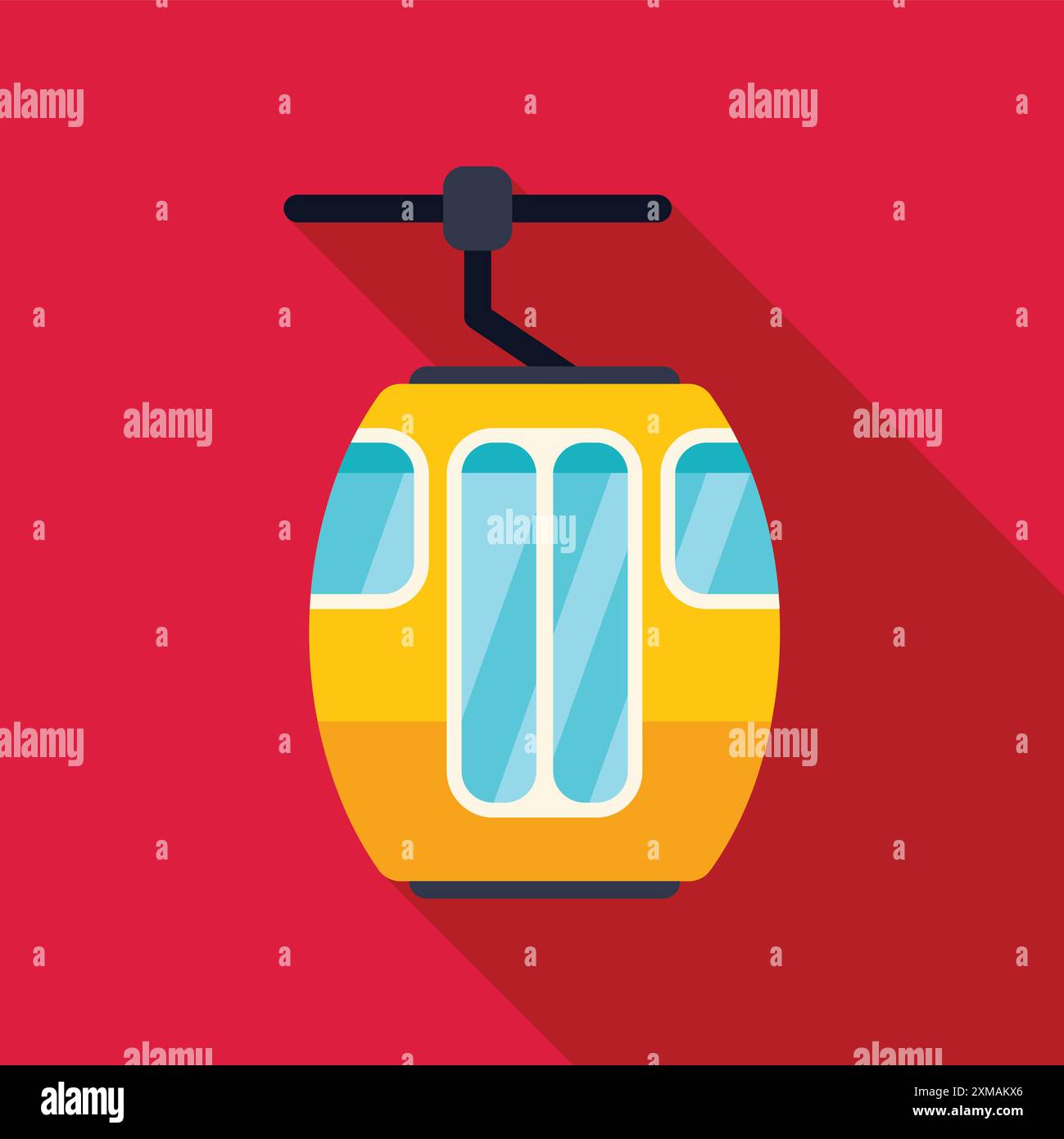 Yellow cable car cabin moving on ropeway with long shadow on red ...