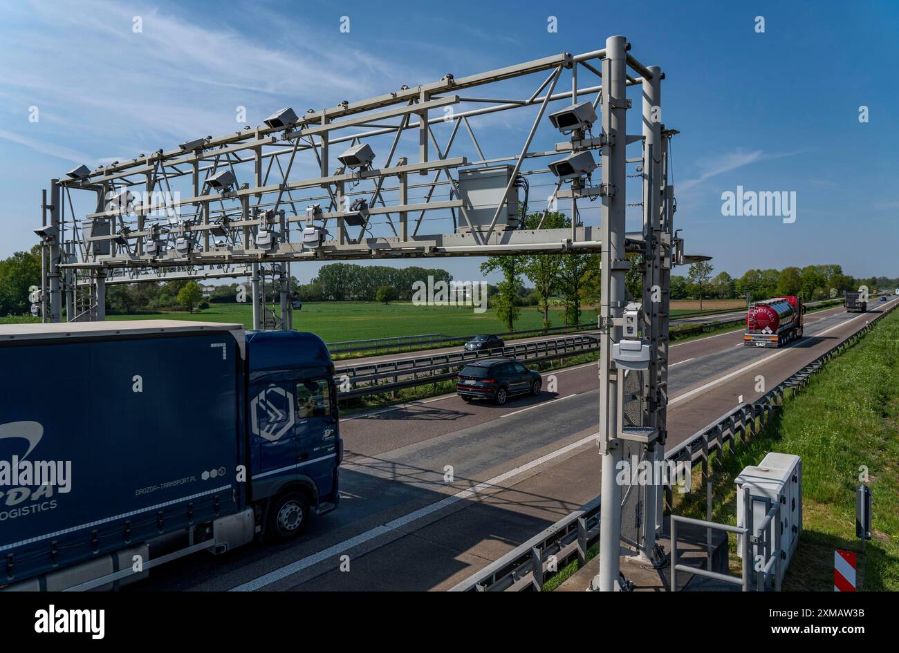 Toll bridge, for collecting motorway tolls, on the A3 motorway near ...