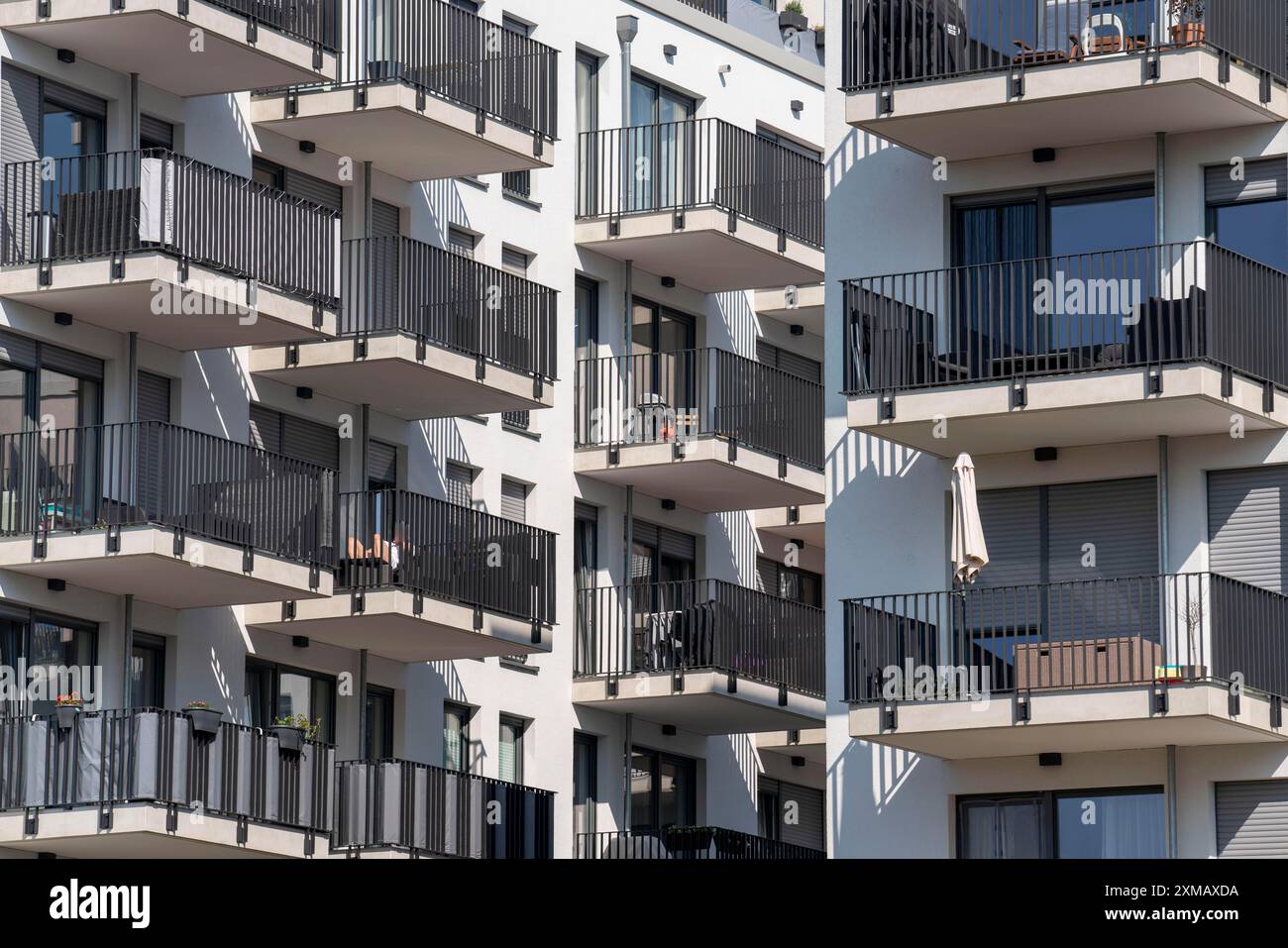 Balconies of a residential building, facade with many balconies, in ...