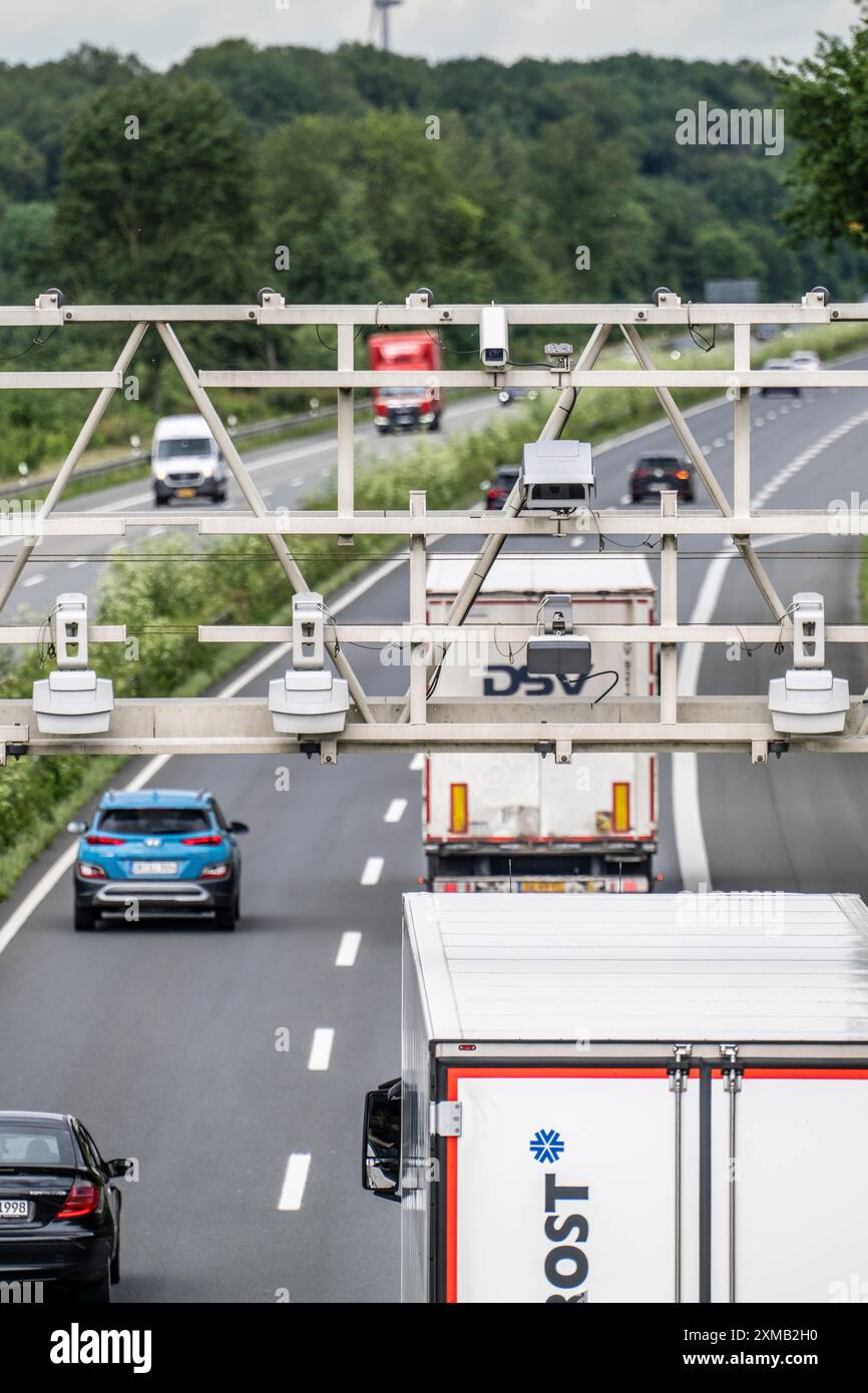 Sensors on a toll bridge, for recording motorway tolls, on the A43 ...