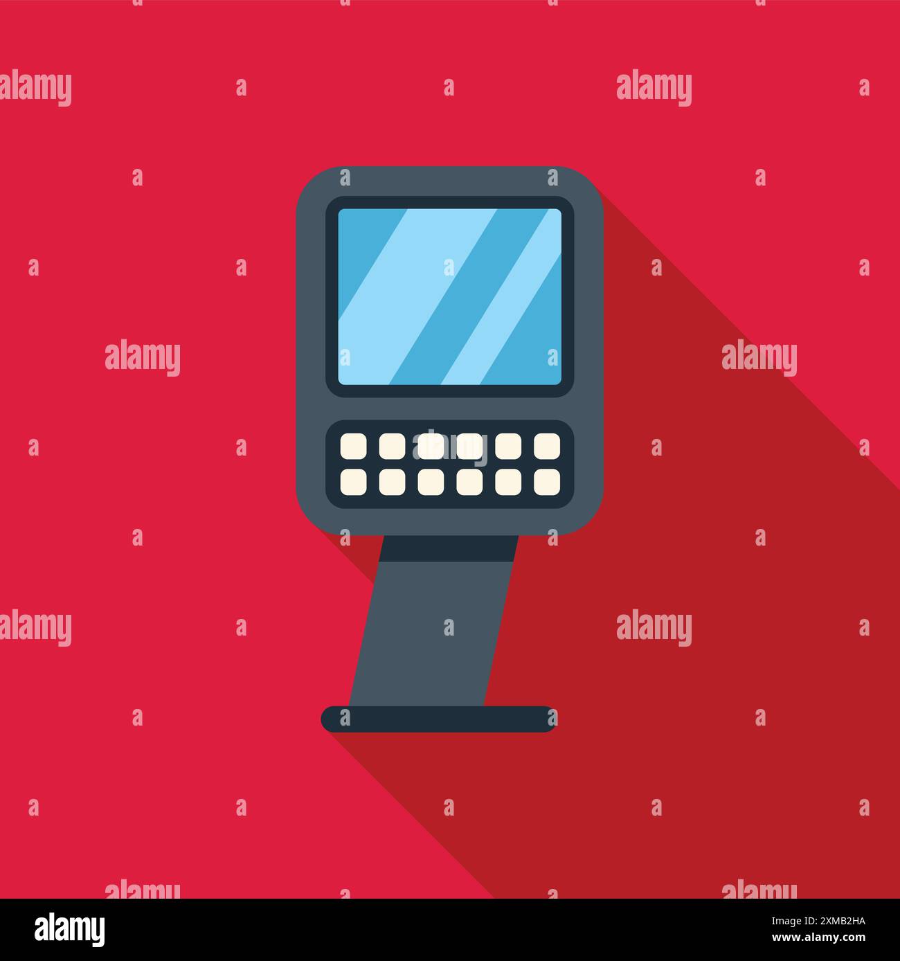 Electronic terminal standing on single leg with buttons and display ...