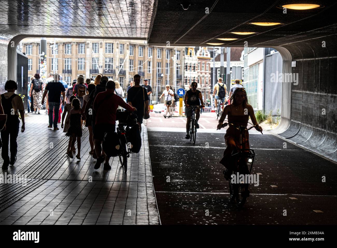 Footpath and cycle path, cycle highway, Cuyperspassage, subway at Central Station, Amsterdam Centraal, Netherlands Stock Photo