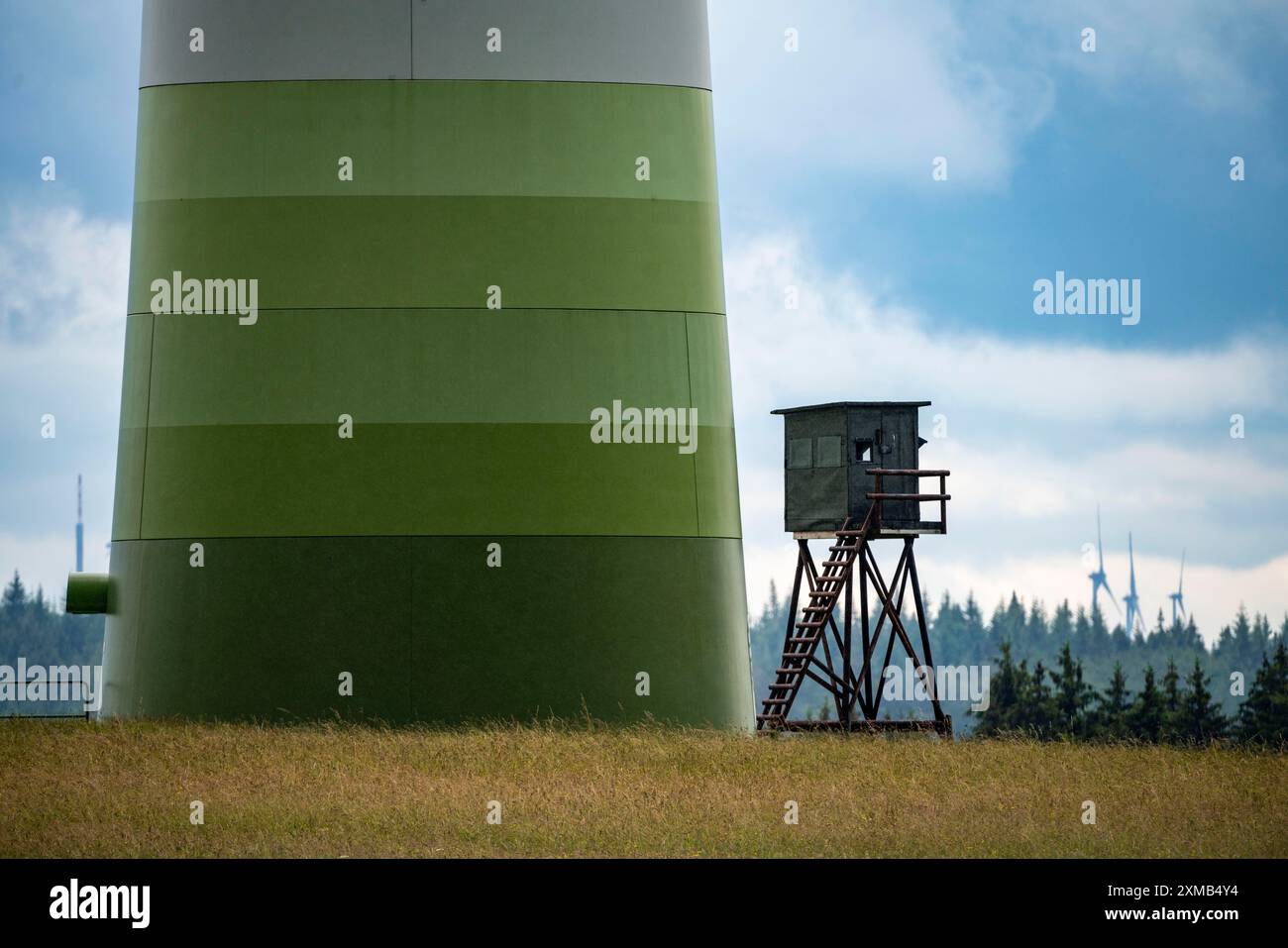Wind power plant, mast, high stand for hunters, GLS Windpark, ENERCON E ...
