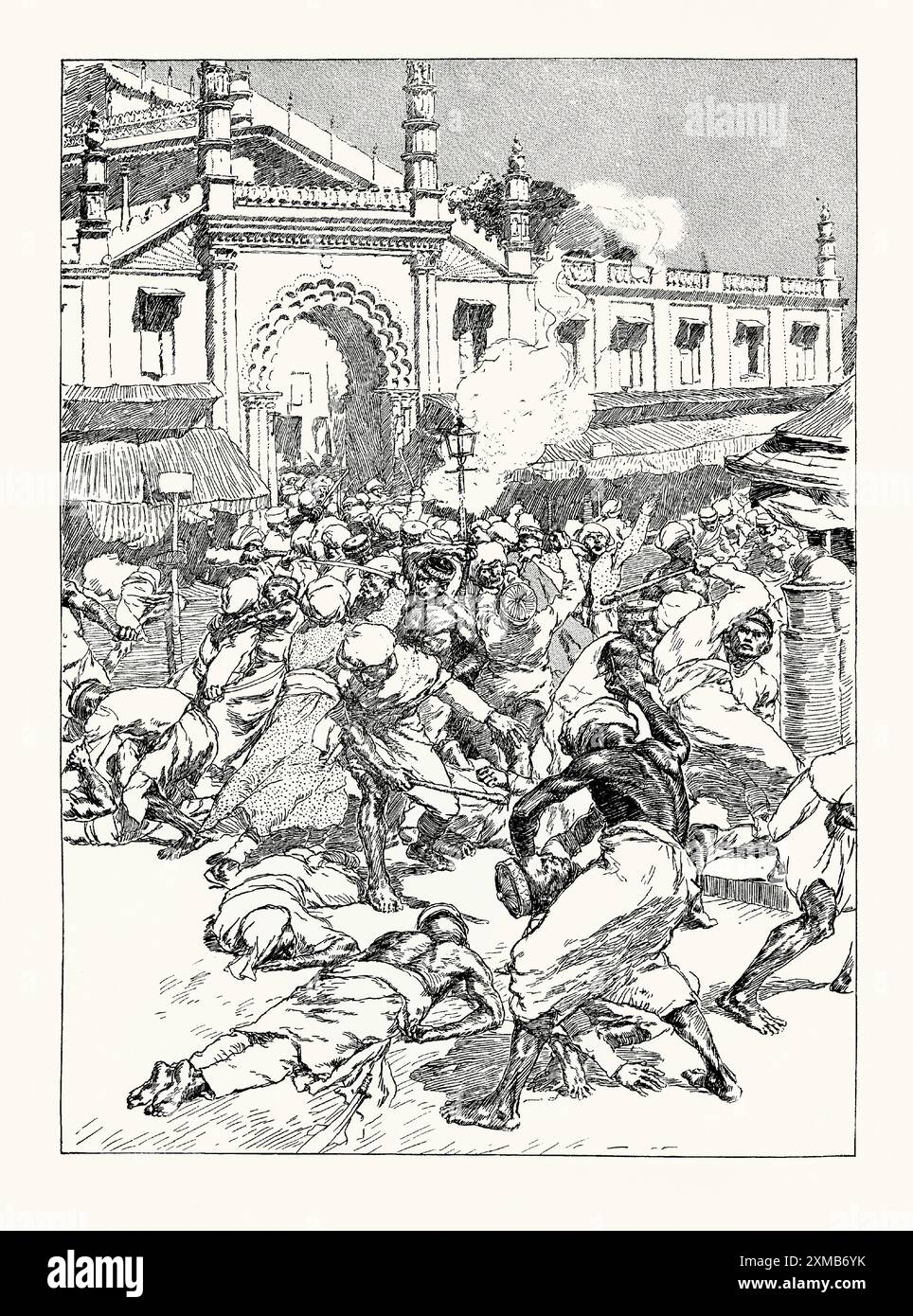 An old engraving of the rioting between Hindus and Muslims in Bombay ...