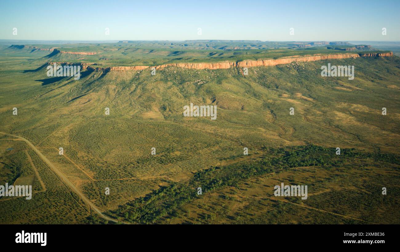 Aerial view over the cliffs and plateau of the Cockburn range near Kununurra, Western Australia Stock Photo