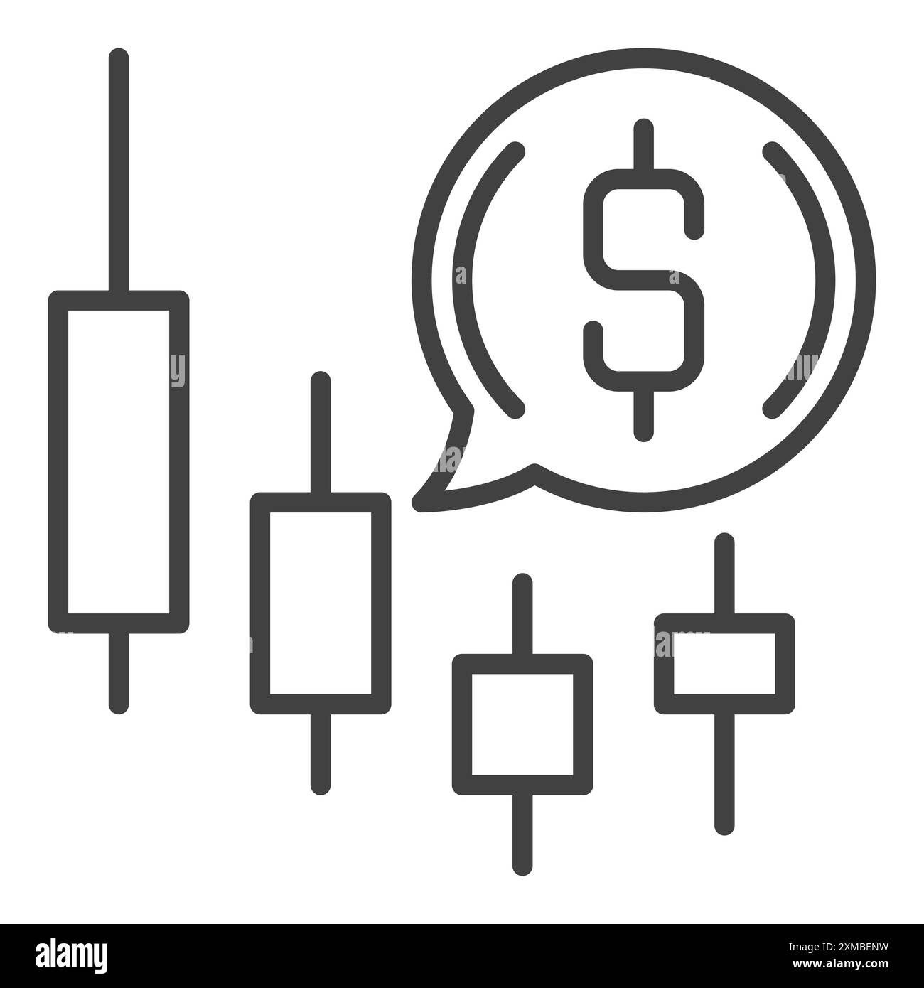 Dollar in Speech Bubble with Candlestick Chart vector concept outline icon or design element Stock Vector