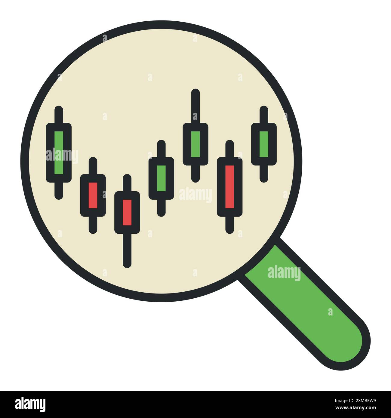 Magnifying Glass with Candlestick Chart concept colored icon or design element Stock Vector