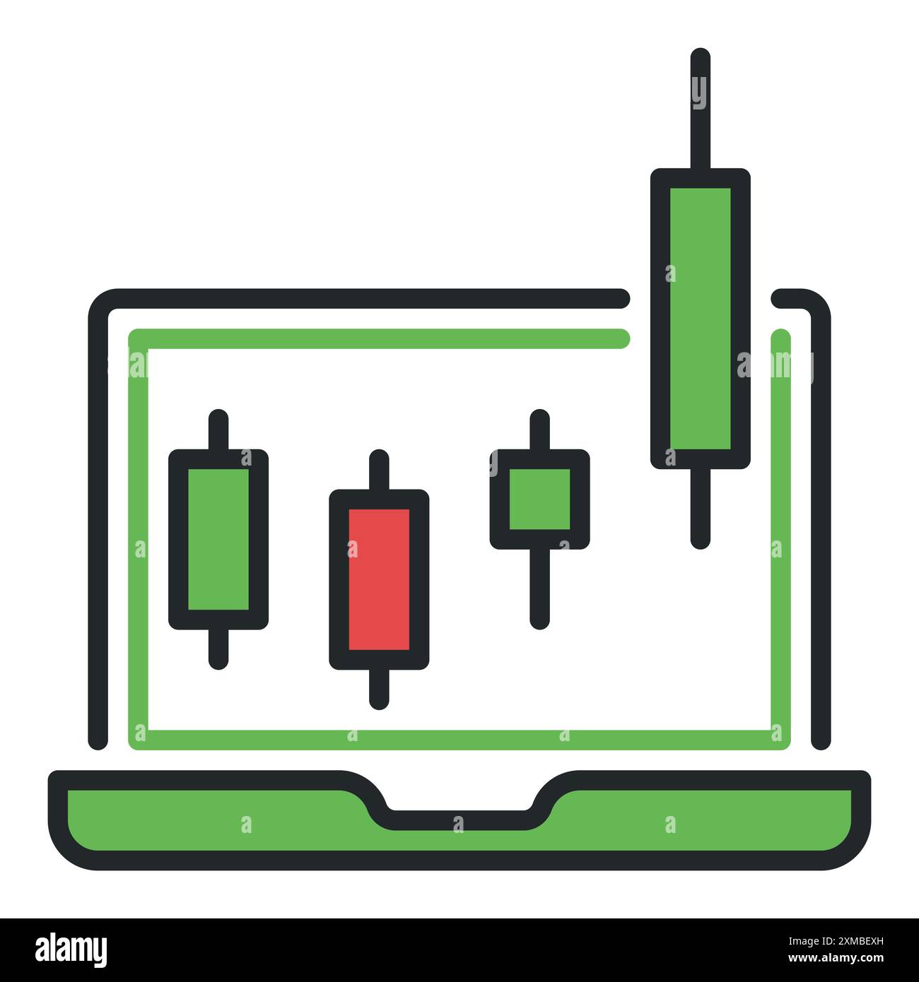 Laptop with Candlestick Chart vector concept colored icon or sign Stock Vector
