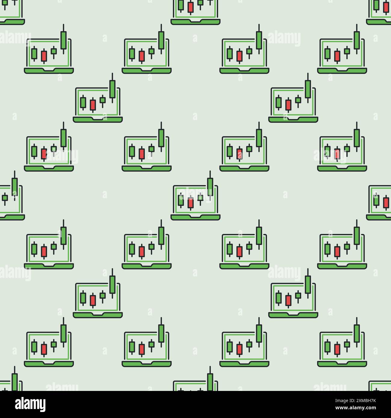 Laptop with Candlestick Chart vector concept colored seamless pattern Stock Vector