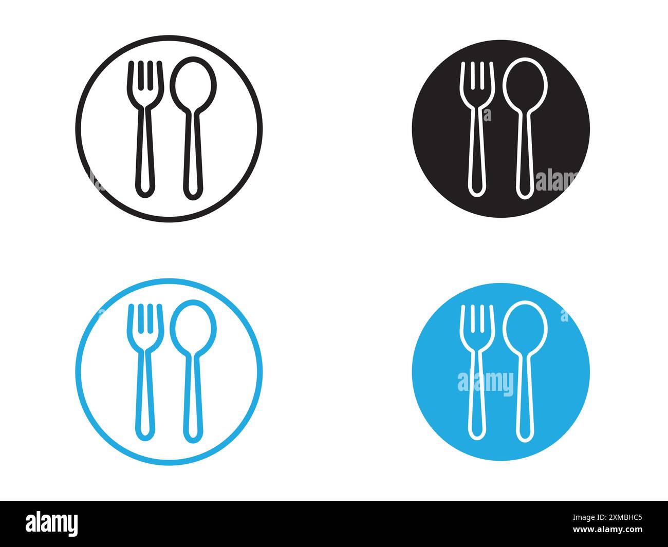 spoon and fork icon vector line logo mark or symbol set collection ...
