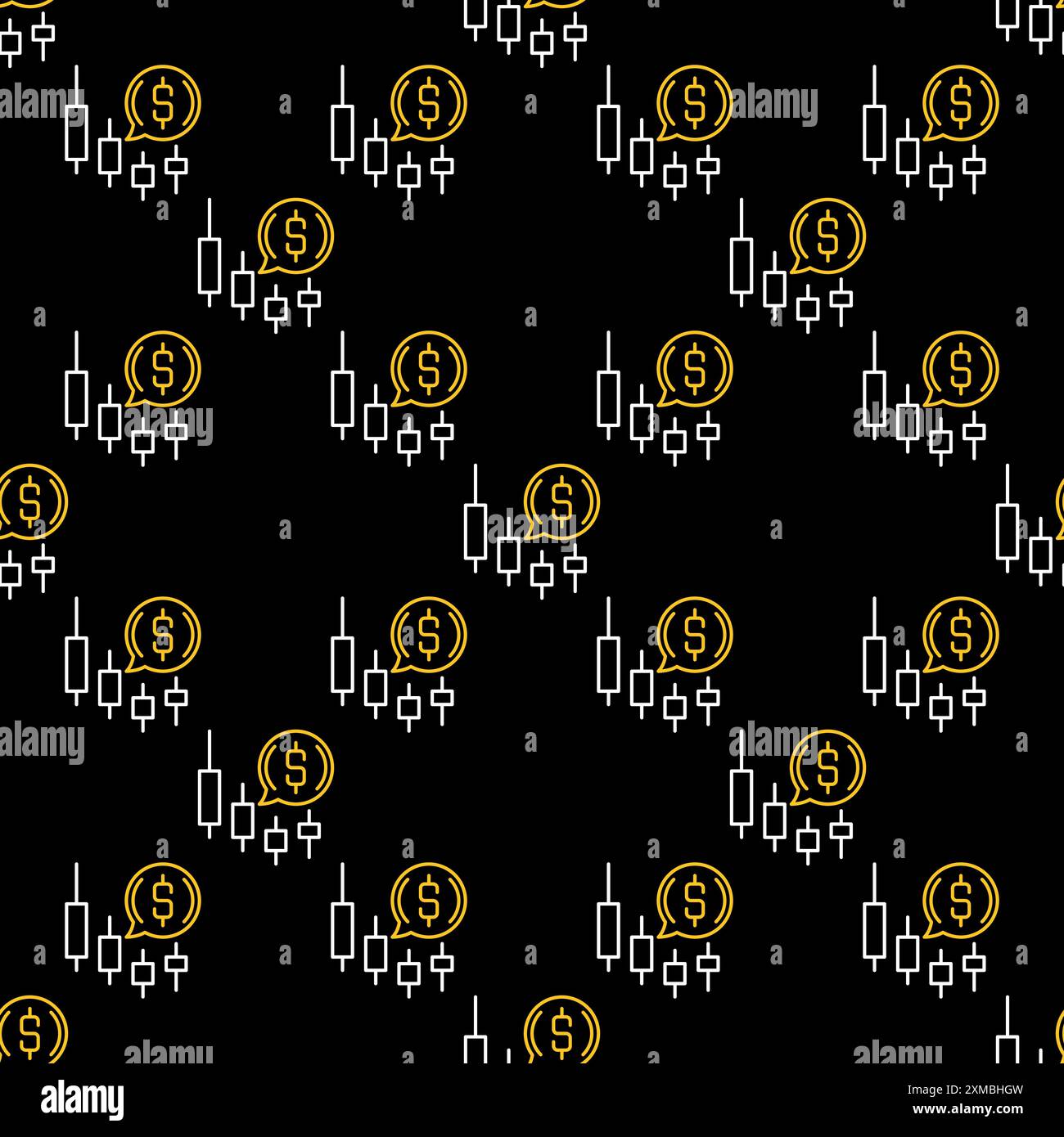 Dollar in Speech Bubble with Candlestick Chart vector concept outline seamless pattern Stock Vector