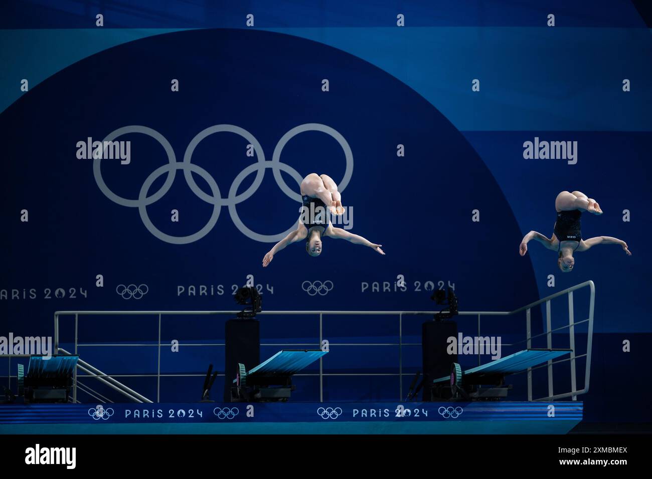 HENTSCHEL Lena, MUELLER Jette (Deutschland), FRA, Olympische Spiele Paris 2024, Turmspringen, 3 Meter Synchronspringen Damen, Finale, 27.07.2024  Foto: Eibner-Pressefoto/Michael Memmler Stock Photo