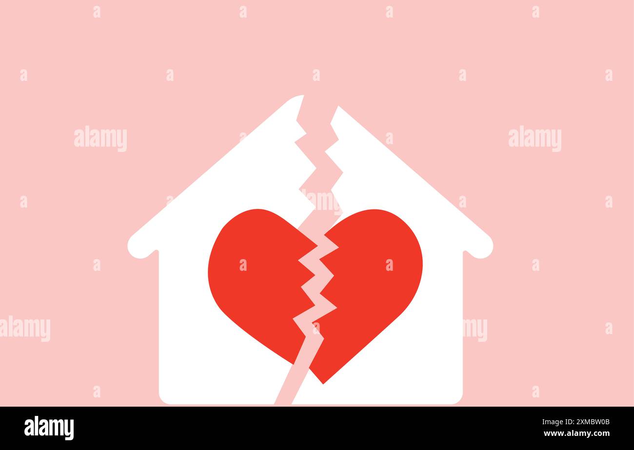 Heartbreak and home separation, emotional problem illustration Stock