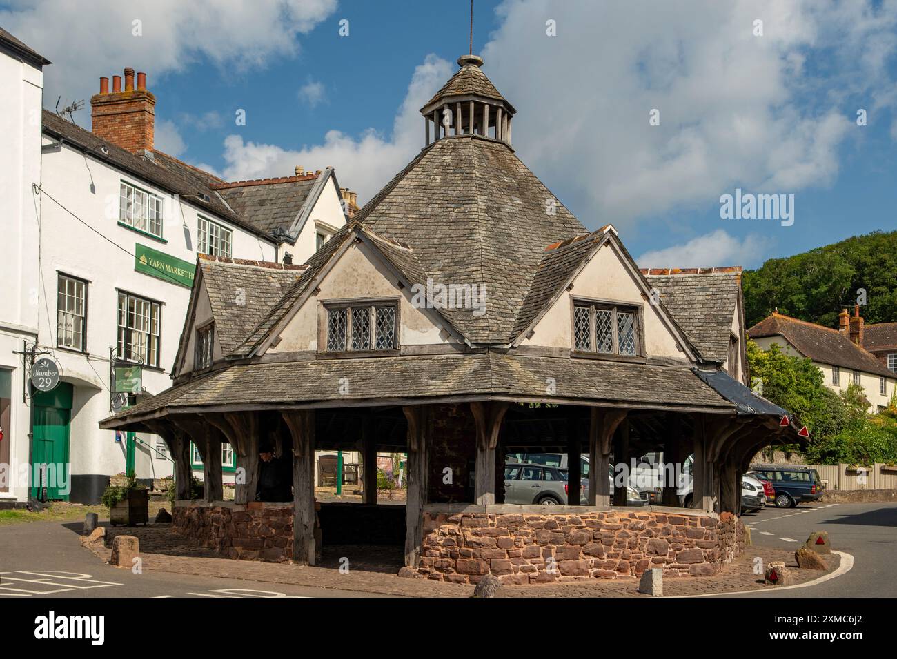 The High Street and Yarn market in Dunster near Minehead, Somerset