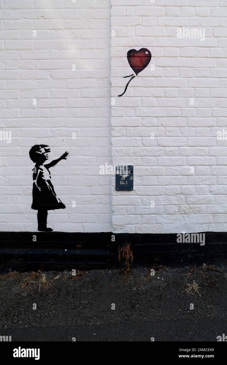 Marlow street art of a girl with a balloon, Banksy copy Stock