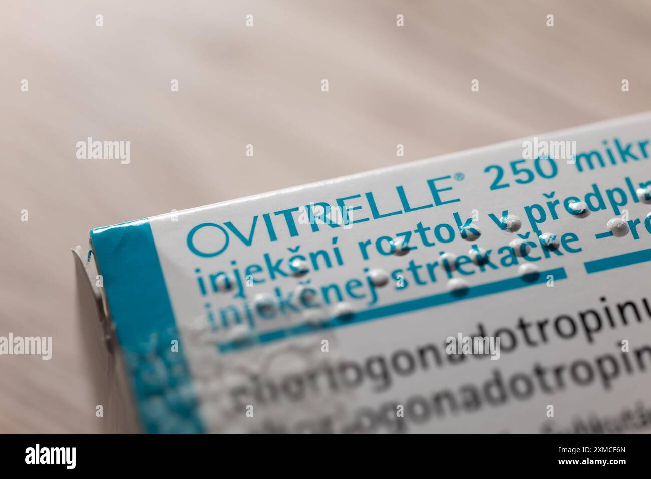 OSTRAVA, CZECH REPUBLIC - MARCH 6, 2024: Package of Ovitrelle injection ...