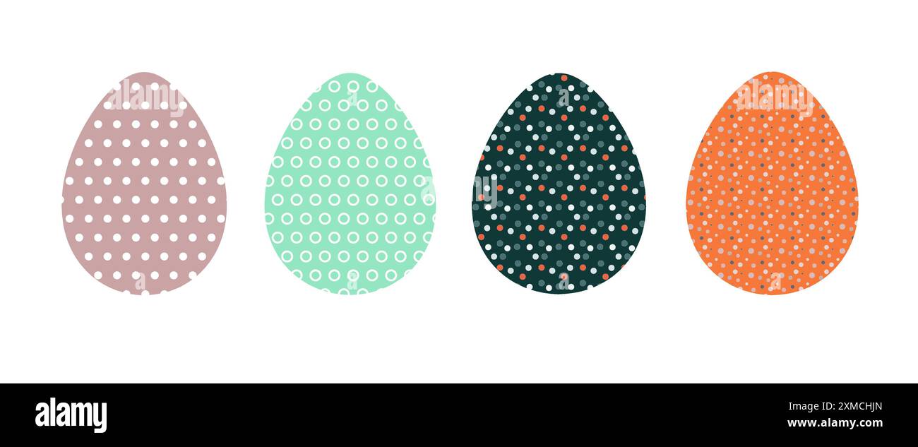 Set colored Easter Eggs Icons with Pattern. Vector illustration. Flat style. Design elements for holiday cards, for design use. Easter collection with Stock Vector