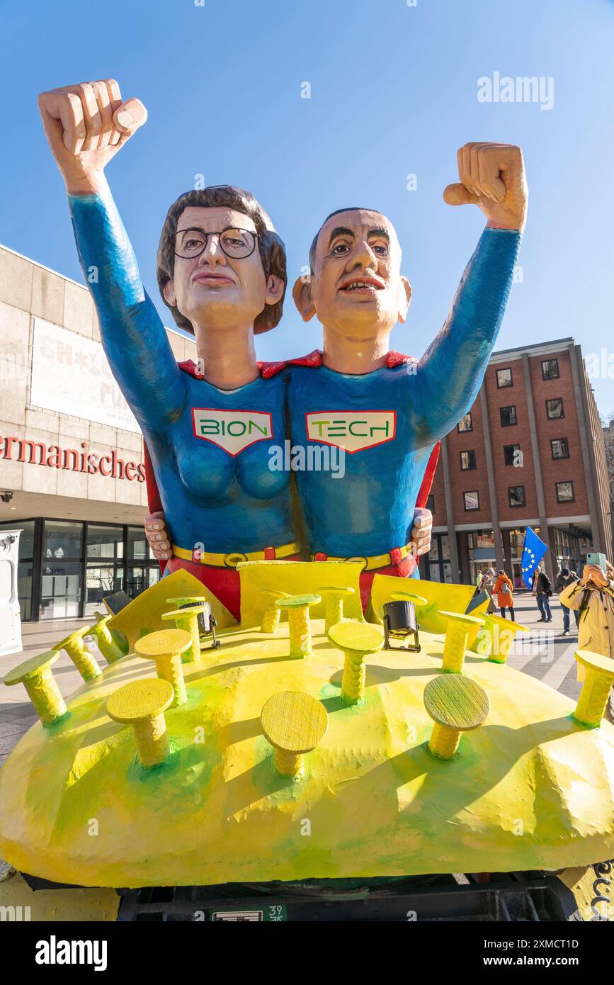 Rose Monday in Cologne, street carnival, the Rose Monday parade was cancelled due to the corona crisis, the themed floats are, distributed, in the Stock Photo