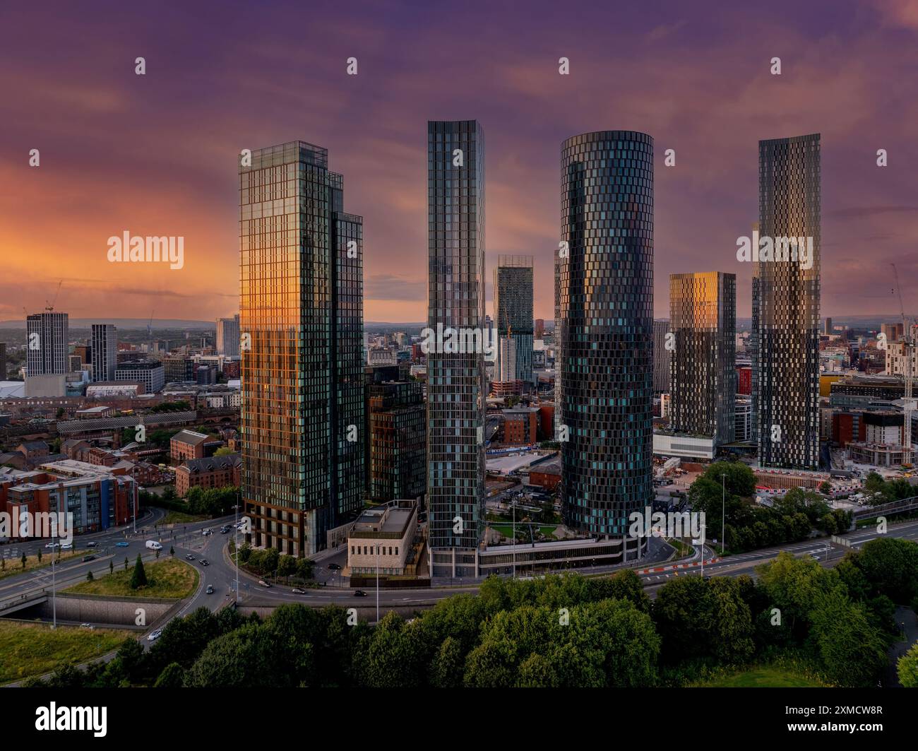 Manchester, Deansgate Square, City Centre, England, United Kingdom, modern developments and redevelopment work. Skyscrapers, offices and apartments Stock Photo
