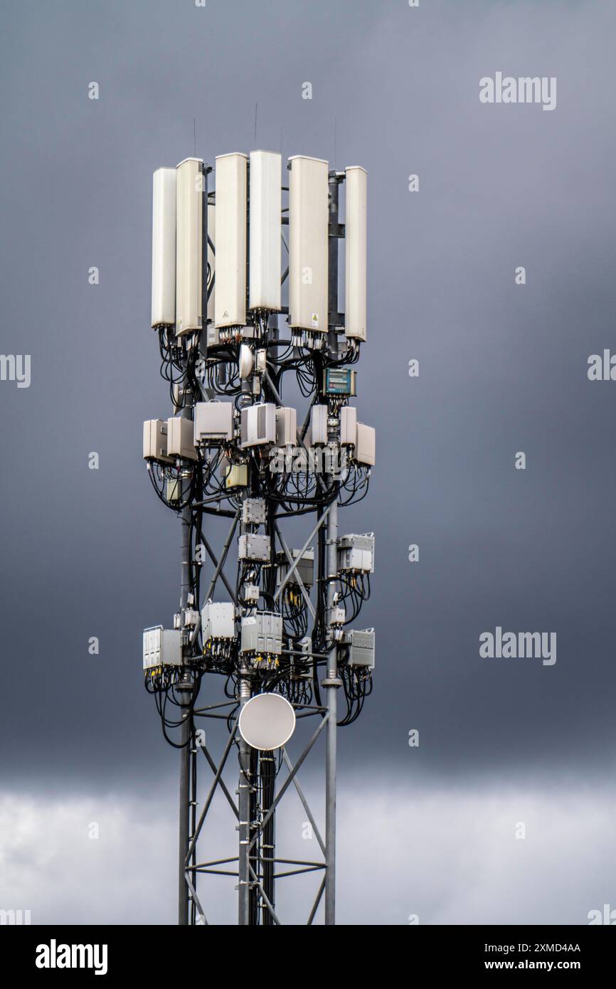 Mobile radio mast with various antenna systems, for mobile radio and other telecommunications, G5 mobile radio standard Stock Photo