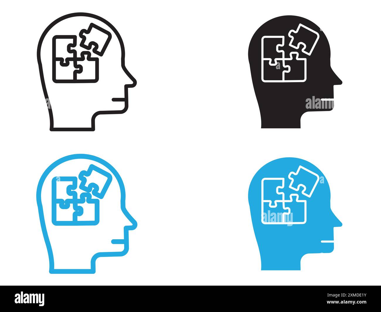 People head with puzzles icon vector line logo mark or symbol set ...
