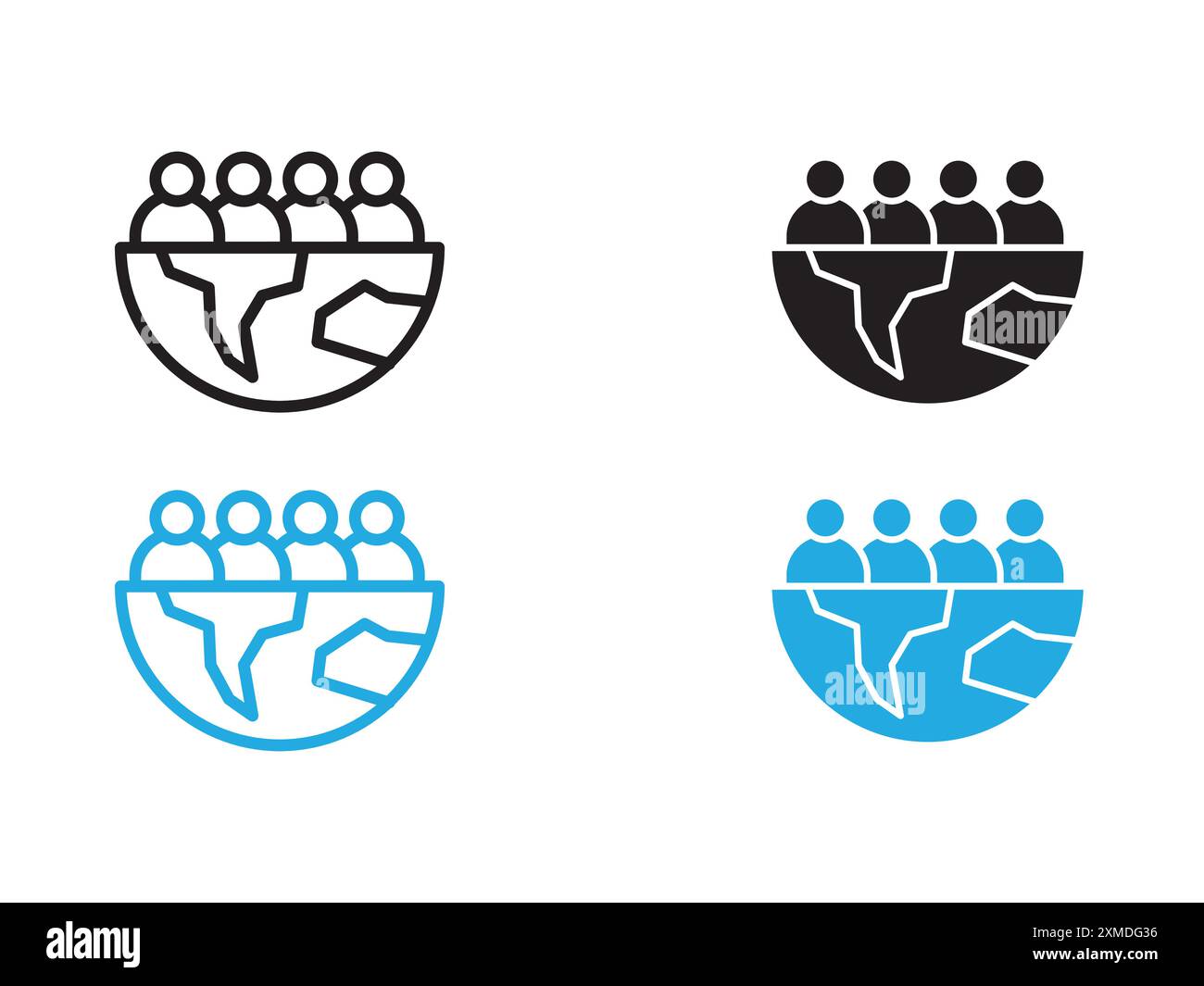 World population icon vector line logo mark or symbol set collection ...