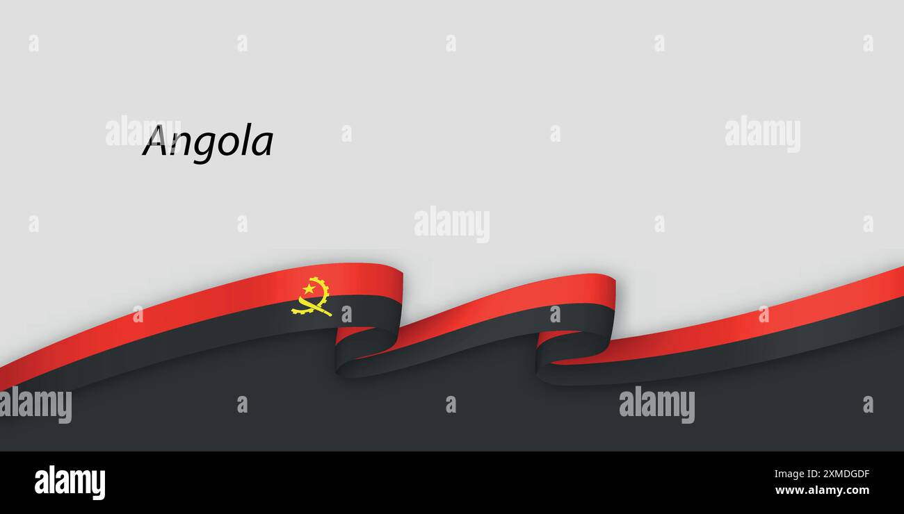 3d ribbon with national flag Angola isolated on white background with ...