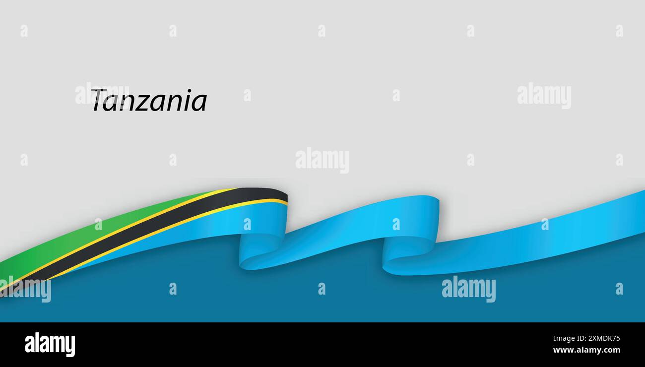 3d ribbon with national flag Tanzania isolated on white background with ...