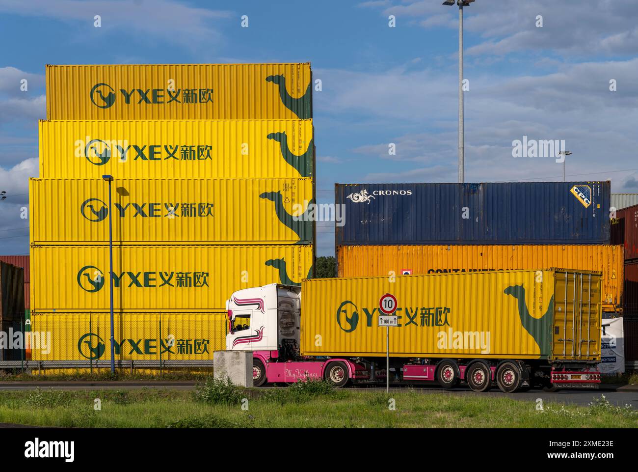 Container of the Chinese goods train operator YXE from Yiwu, China ...