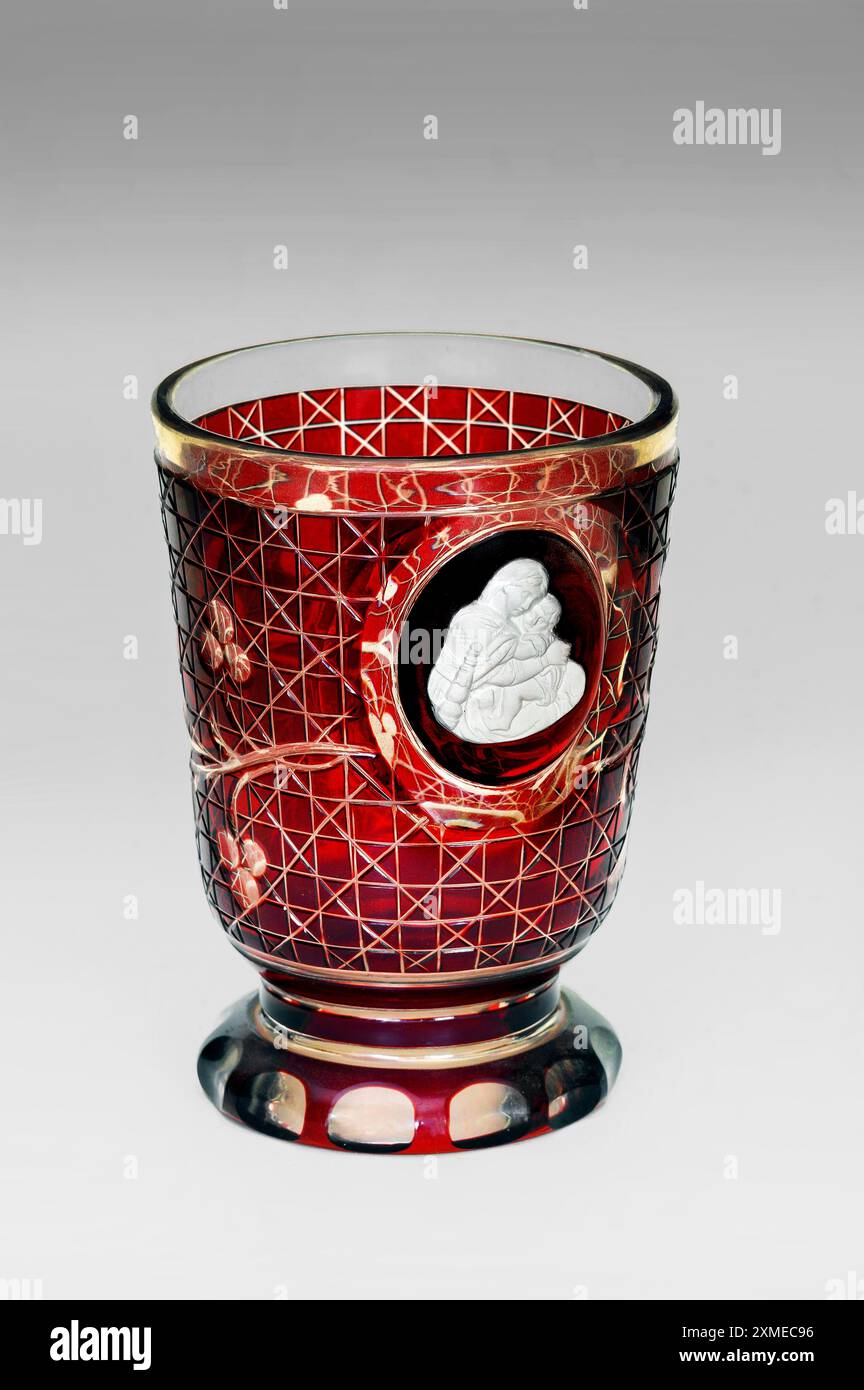 Bohemian crystal glass with gem, ruby red, antique Stock Photo - Alamy