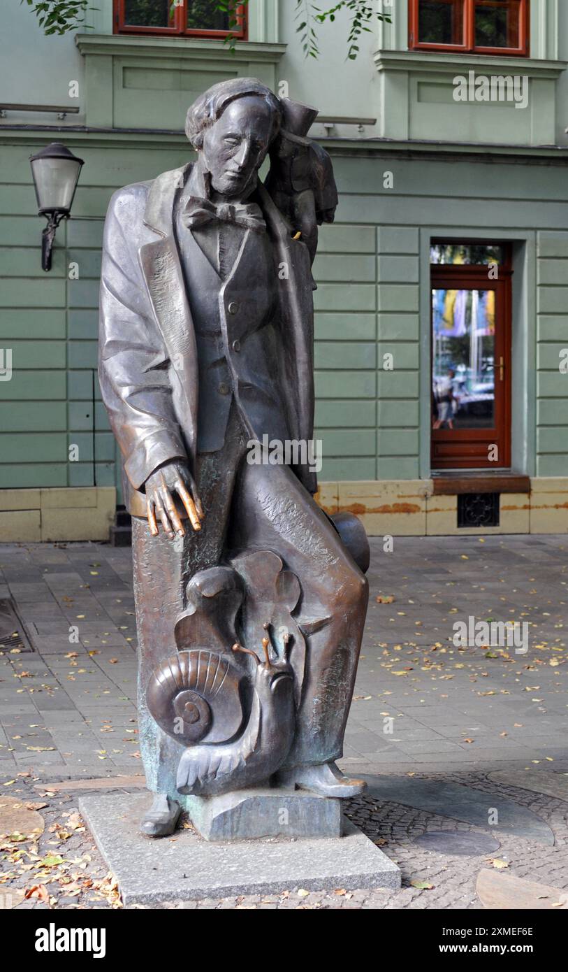 A statue of beloved children's author Hans Christian Andersen stands on
