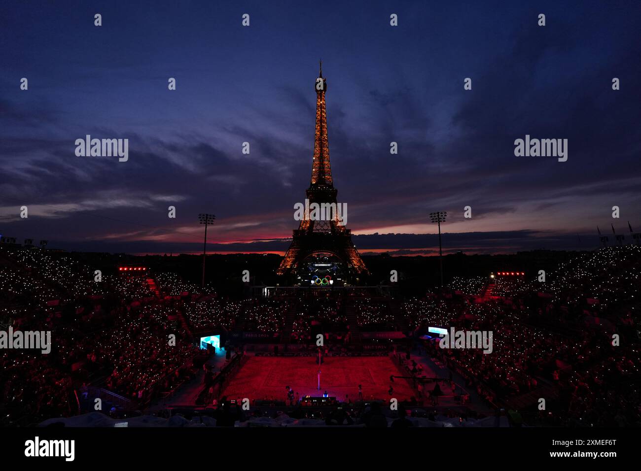 A general view of the court ahead of the Preliminary Phase - Pool B - Match 2 at the Eiffel Tower Stadium, on the first day of the 2024 Paris Olympic Games in France. Picture date: Saturday July 27, 2024. Stock Photo